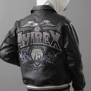AVIREX ブラック レザージャケット 50th Anniversary》GRAPHIC VARSITY LEATHER JACKET | AVIREX