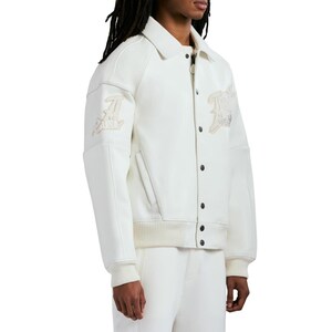 Chaqueta bomber de cuero blanco Avirex con logo bordado Gold Club, piel de vaca auténtica perforada, chaqueta de motociclista, regalo de cumpleaños para él imagen 4