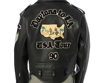 Avirex USA Tour 90 Leather Jacket Black Genuine Cowhide Leather Material Avirex Street Wear Fashion Jacket Motorcycle Racing Jacket Gift Him