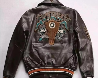 NEUE Avirex Buffalo Legends A2 Braune Lederjacke Premium Gestickte NWT / Limited Edition Amerikanische Bomber Lederjacke, Geschenk für Sie / Ihn