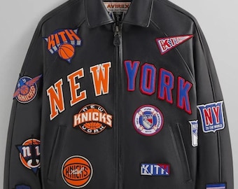 Avirex x Kith New York Knicks Varsity Lederjacke Premium Rindsleder Basketball Bomber Avirex Vintage Style Fashion Jacke Geschenk