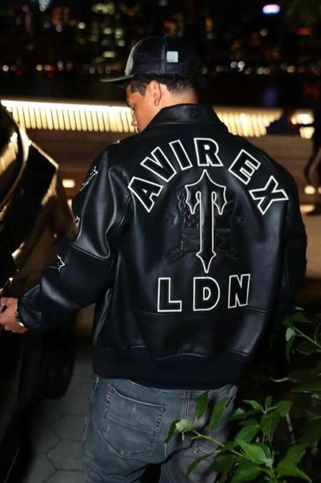 Avirex LDN Black Genuine Leather Bomber Jacket Premium Varsity