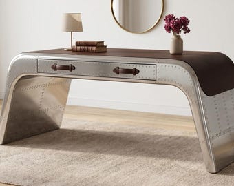 Aviator Console Table - Industrial Metal Entryway Table with Rivets Airplane Wing Living Room Furniture