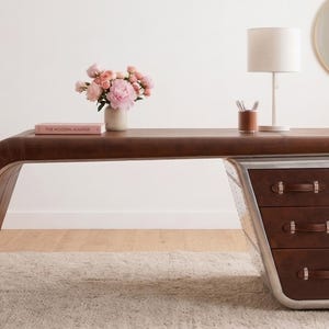 Industrial Aviator Wing Desk Handcrafted Aluminum Style Office Furniture Unique Living Room Decor
