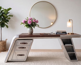 Industrial Aviator Desk Aluminum Airplane Wing Executive Office Furniture Home Office Study Table