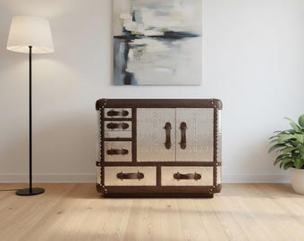 Aviator Wine Cabinet Vintage Aluminum Sideboard with Hidden Storage