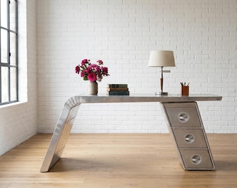 Aviator Wing Desk Metaal Executive Kantoormeubilair Geklonken aluminium Schrijftafel Luchtvaartstijl