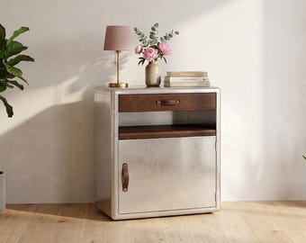 Aviator Beistelltisch Leder und Aluminium Beistelltisch Industrie Nachttisch