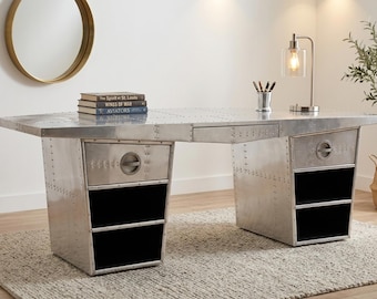 Aviator Airplane Desk Industrial Office Aluminum Riveted Retro Pilot Desk Aviation Themed Furniture