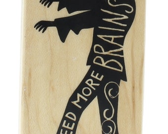 Inkadinkado Silhouette Zombie Need More Brains Halloween Wooden Rubber Stamp