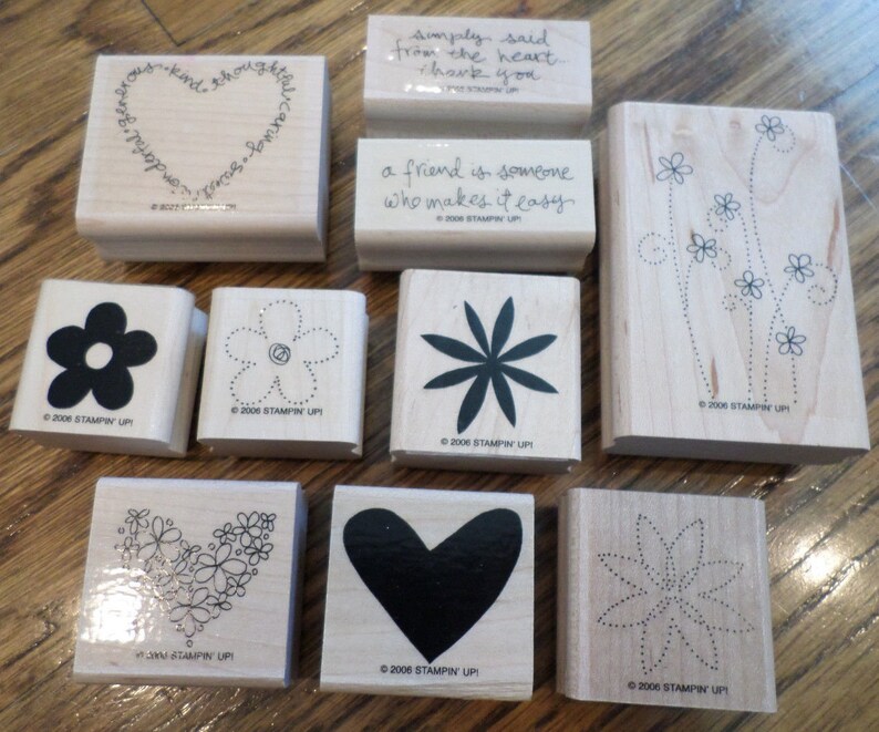 Stampin Up Hearts Flowers Simply Said Set Lot Wooden Rubber Etsy