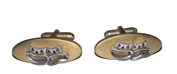 Vintage Men's Cuff Links Drama Masks Smiling Frowning