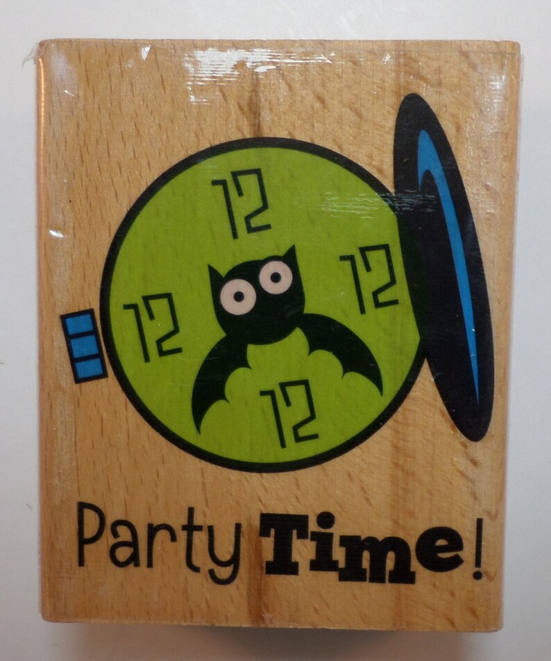Studio G Party Time Bat Stopwatch Halloween Themed Wooden Rubber Stamp