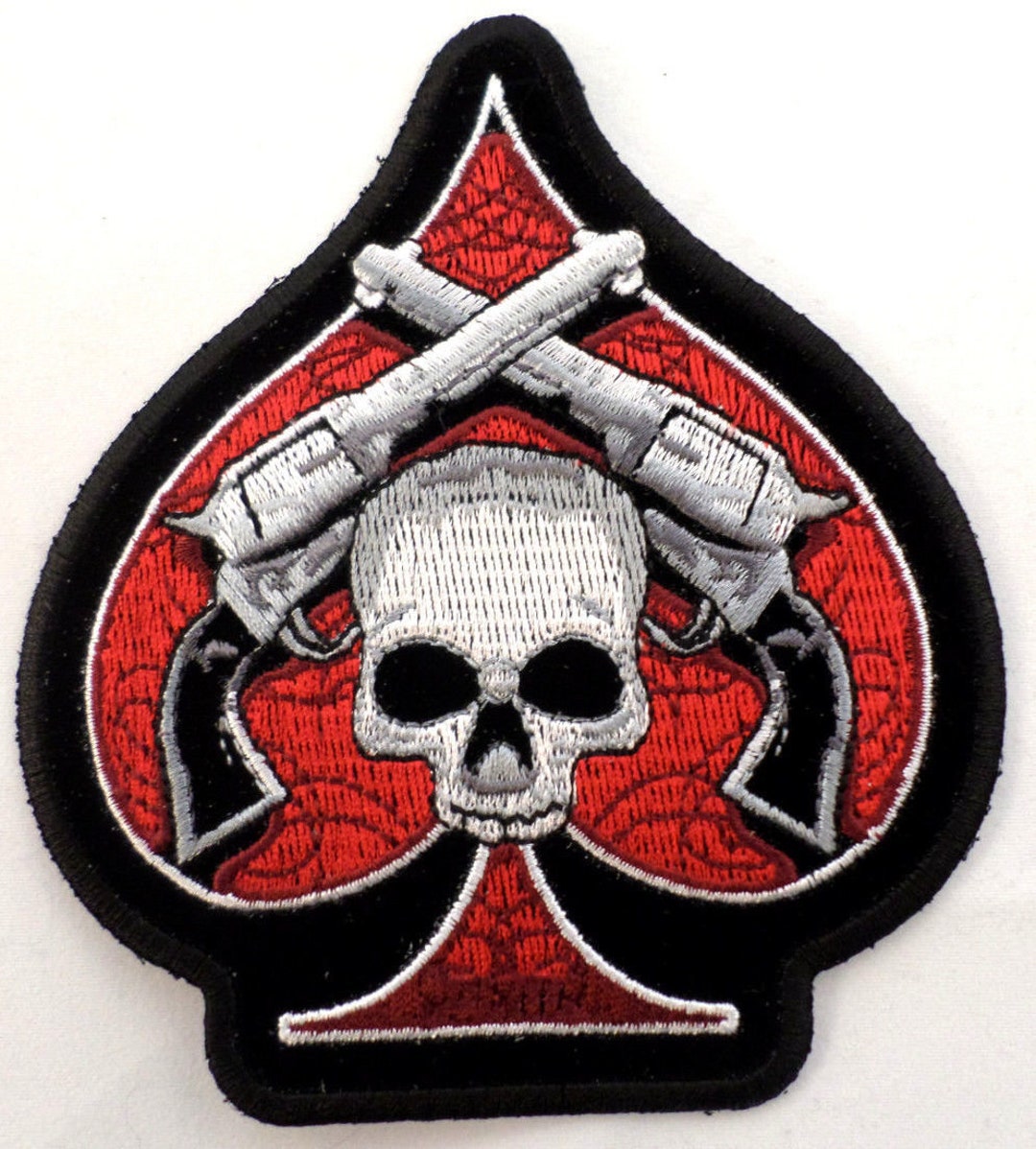 Skull Dueling Pistols Ace of Spades Motorcycle Uniform Patch Biker
