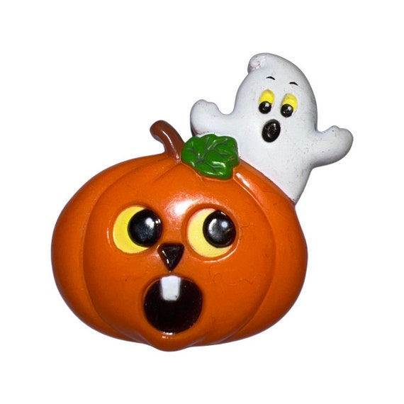 Halloween Jack-o-lantern Pumpkin Ghost Brooch or Lapel Pin