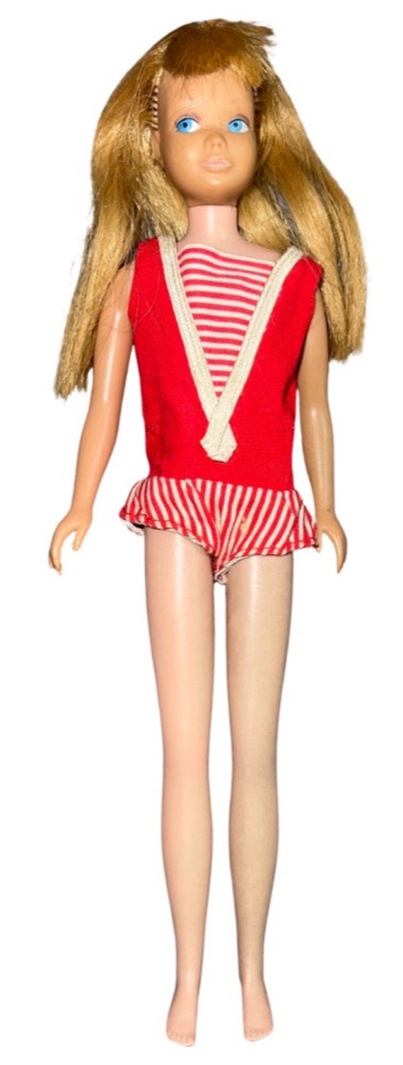Vintage Barbie Doll Mattel Skipper Doll 1964 Strawberry Blond Swimsuit Red  and White