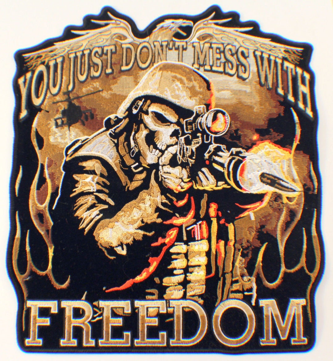 thumbnail interactive-video image 1 of Hot Leathers Freedom Military Soldier Skull Flag – 3x5 Foot, Polyester, Multi-Color #1046 1 of 2