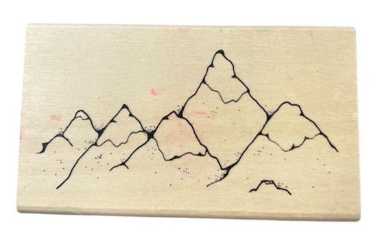 Hooks Lines and Inkers Mountain Range Peaks Wooden Rubber Stamp 