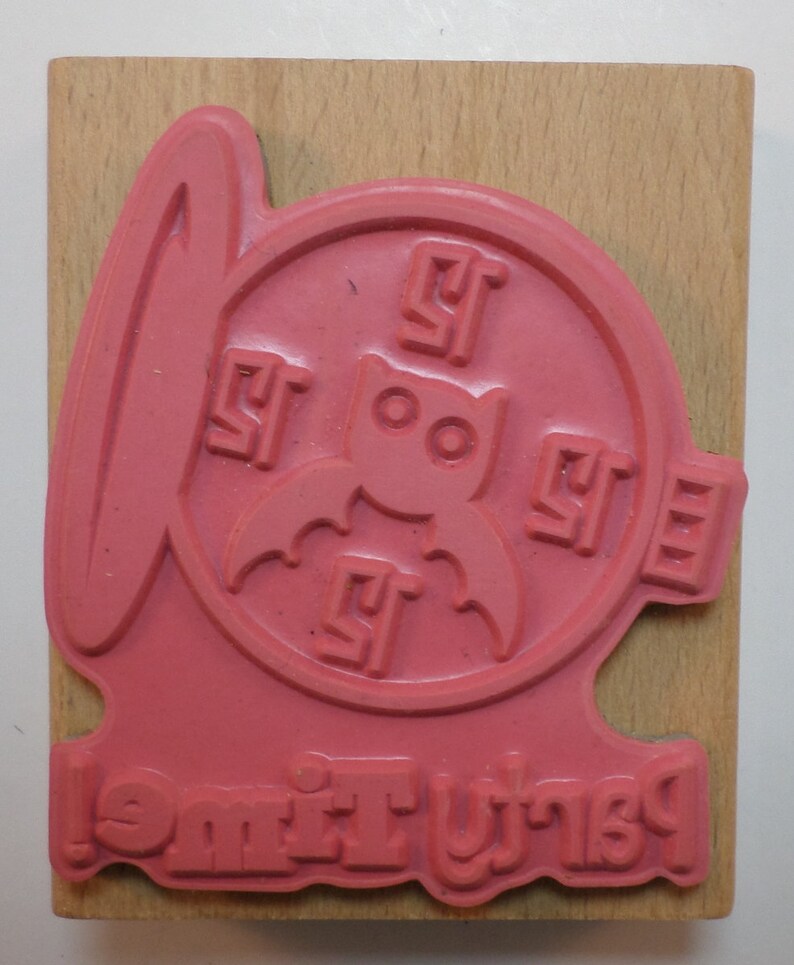 Studio G Party Time Bat Stopwatch Halloween Themed Wooden Rubber Stamp