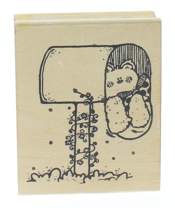 Hooks Lines and Inkers Teddy Bear Mail Box Wooden Rubber Stamp