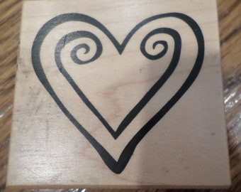 Psx F-1899 1996 Swirly Heart Whimsical Love Wooden Rubber Stamp