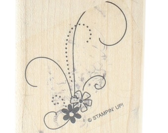 Stampin Up Flowers and Swirls Wooden Rubber Stamp