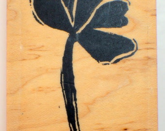 Stampington And Co Wooden Rubber Stamp 4-Leaf Clover Bold Shamrock