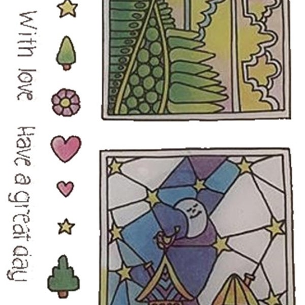 Hampton Art Color Me Whimsical House Town Scene  Moon Set Cling Rubber Stamp