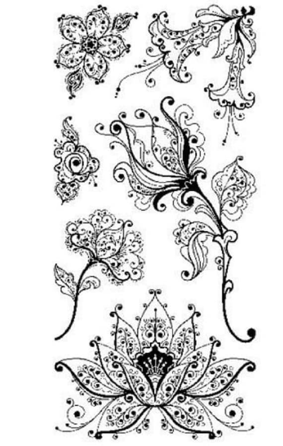 Hampton Art Cling Rubber Stamp Set Artistic Whimsical Flower Garden Lotus