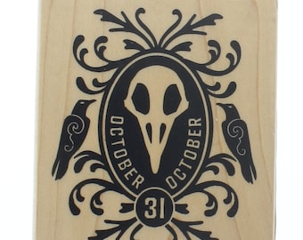 Inkadinkado Halloween Mask October 31 Crows Wooden Rubber Stamp
