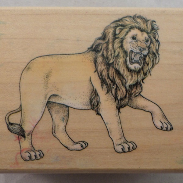 Rubber Stampede Zoo Animal Roaring Lion King Of Beast  Wooden Rubber Stamp