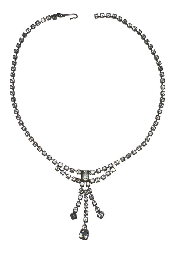 Clear Stone Rhinestone Drop and Silver-toned Vinta
