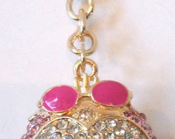 Rhinestone Bling Key Chain Fob Phone Purse Charm Pink Penguin Bird New