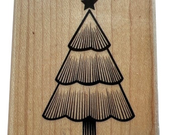 Stampin Up Contemporary A-Line Christmas Tree  Wooden Rubber Stamp