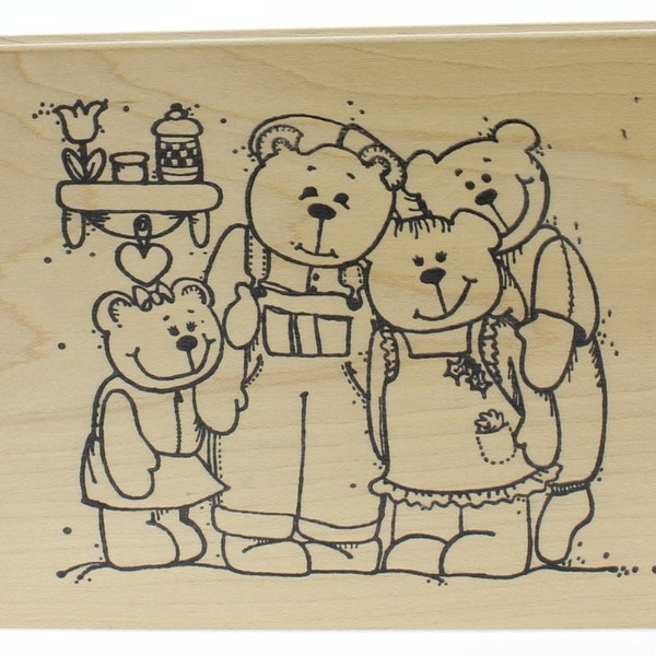 Stamptastic xl Large Teddy Bear Family Love Wooden Rubber Stamp