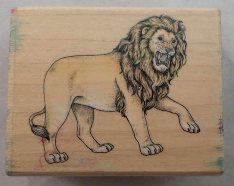 Rubber Stampede Zoo Animal Roaring Lion King Of Beast Wooden Rubber Stamp
