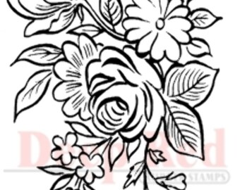 Deep Red Rubber Stamp Floral Spray Arrangement Design