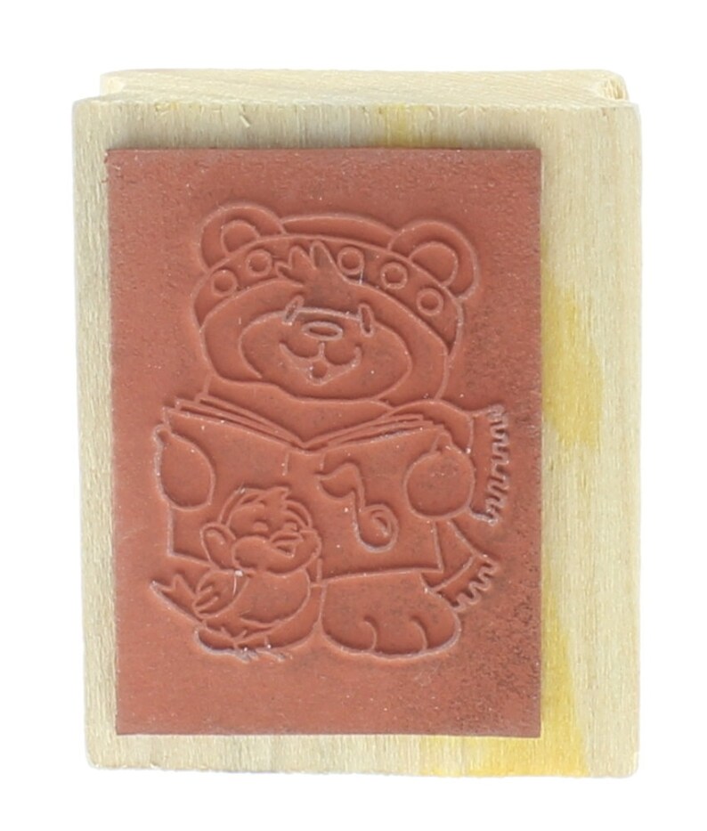 Teddy Bear Singing with a Little Bird Wooden Rubber Stamp