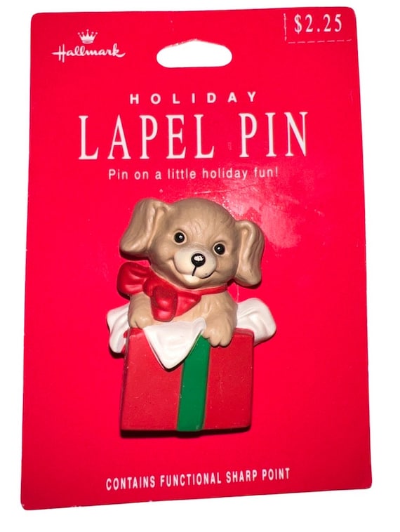 Hallmark Pin Puppy Dog in a Present Happy Holiday 