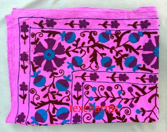 Suzani Bedsheet King Size, Hand Embroidered Uzbek Textile, Boho Bedspread