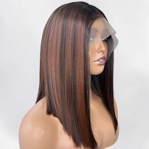 Dark Brown Straight Bob Lace Front Wig | 16 Inch 13x4 Frontal Synthetic Wig | Glueless Heat Resistant Human Lace Wig