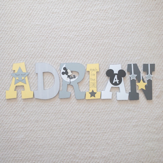 Mickey Mouse Grey and Yellow Custom Wood Letters Il_570xn