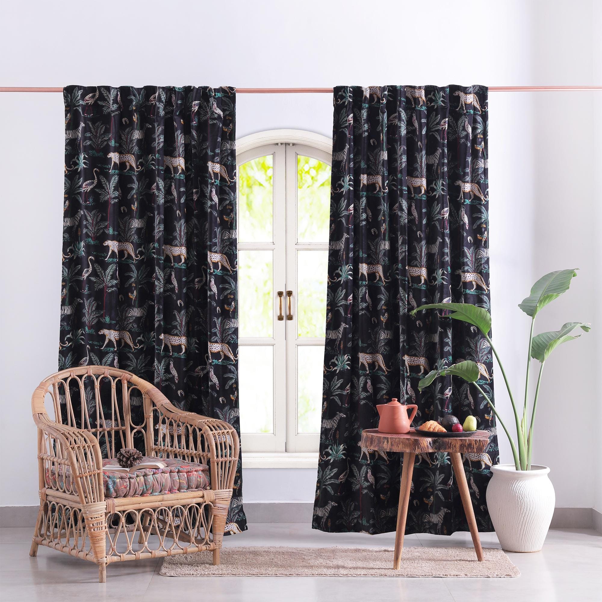 Luxury Blackout Velvet Curtains With Tropical Jungle Print