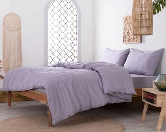 Lavender Bedding Set – 100% Cotton Duvet Cover & Pillowcases, Queen King Size, Boho Minimalist Decor