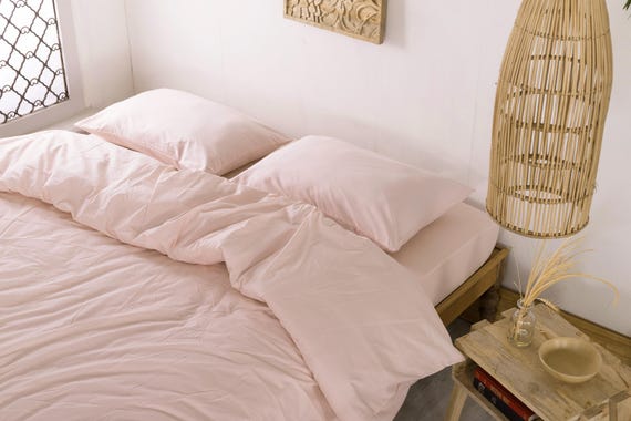 Blush Pink Cotton Duvet Cover Set: Boho Bedroom Bedding