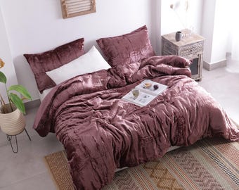 Samt Bettwäsche Set in Dusty Rose, Ultraweiche Boho Bettwäsche, Modernes Bauernhaus Schlafzimmer Dekor, Trösterbezug, König Königin Voll Doppelgrößen