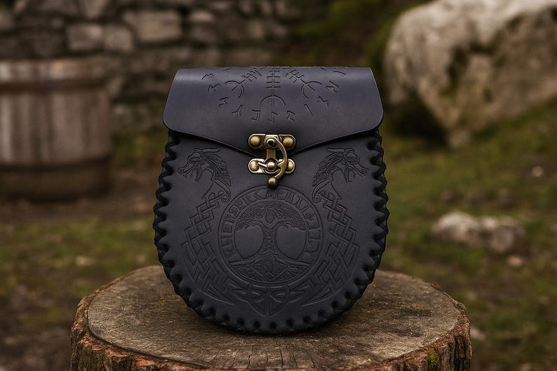 Leather Viking Belt Pouch Medieval Coin Pouch LARP Ren Faire Belt Bag Fantasy Dice Pouch Leather Celtic Cosplay Accessories Dwarf Gear