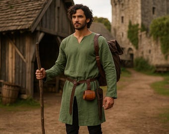 Mittelalterliche Wikinger-Tunika für Herren, Mittelaltermarkt-Hemd, keltisches Tunika-Oberteil, Wikinger-Cosplay-Outfit, heidnische Kleidung, Wikinger-Geschenke für ihn