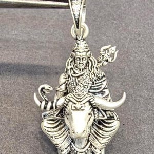 925 Sterling Silver Lord Shiva Pendant with Nandi | Hindu Religious Jewelry | Mahadev Necklace Amulet | Spiritual Gift for Men & Women