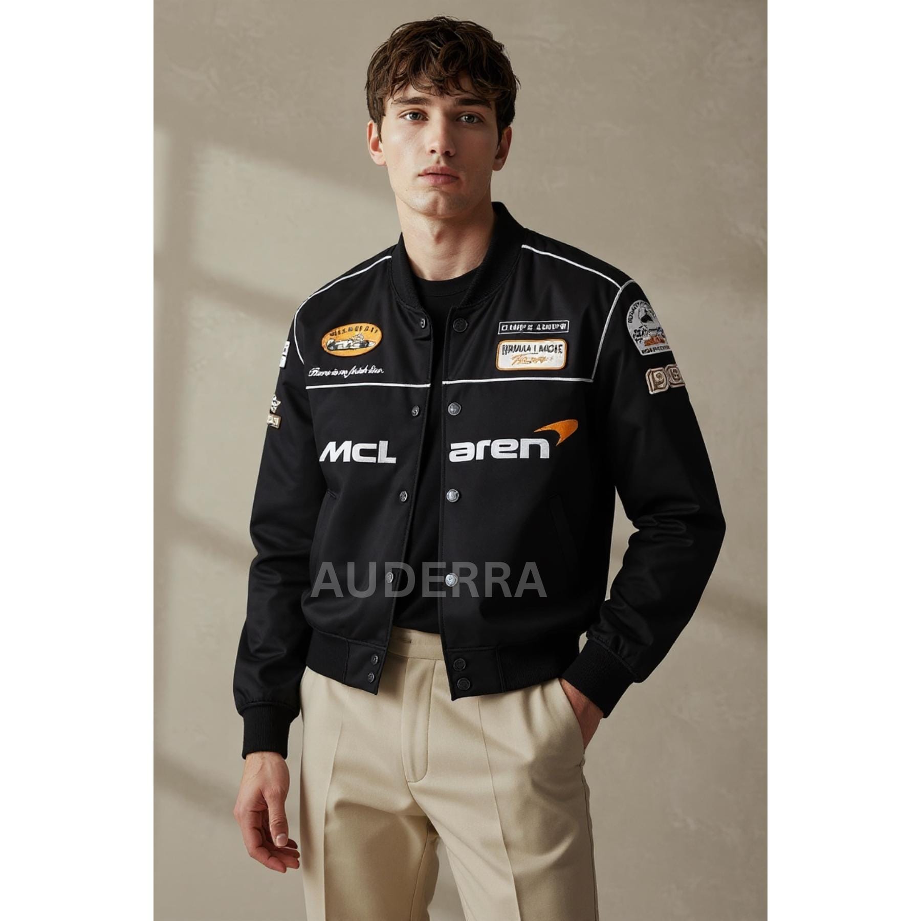 Mclaren F1 Racing Embroidered Jacket for Men's - Black Bomber